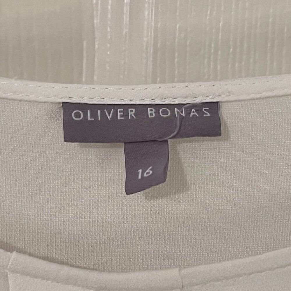 Oliver Bonas White Long Sleeve Boat Neck Viscose Loose Fitting Top sz M